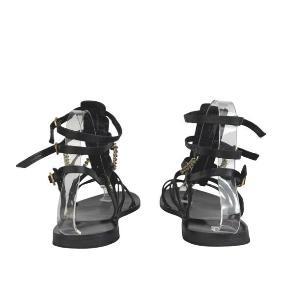 AllSaints Gelda Black Strappy Chain Gladiator Ankle Strap Flats Sandal Size 7.5 - Picture 3 of 8
